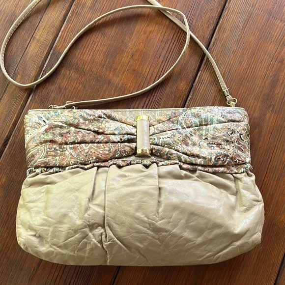 Park avenue int vintage genuine leather made in USA beige metallic crossbody - Picture 5 of 11